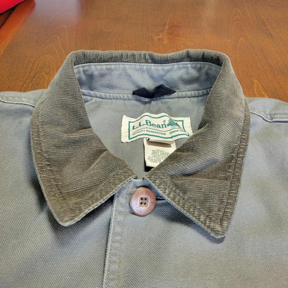 LL Bean Original Field Coat Mens Large Green Chore Jacket Blanket Flannel Lining - Picture 12 of 16